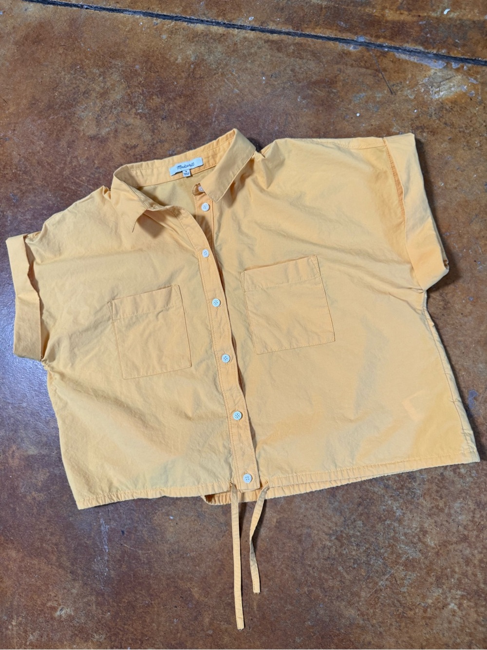 Madewell buttery yellow boxy button down cuffed short sleeve drawstring top med